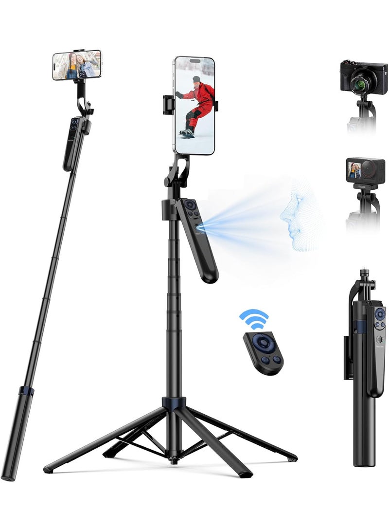 TELESIN 63" Smart Auto-Face Tracking Tripod with 360° Rotation, Remote & Gesture Control, No APP Needed, Compatible with Smartphone/Action Camera, Selfie Stick Tripod Stand for Video Live Streaming - Image 2